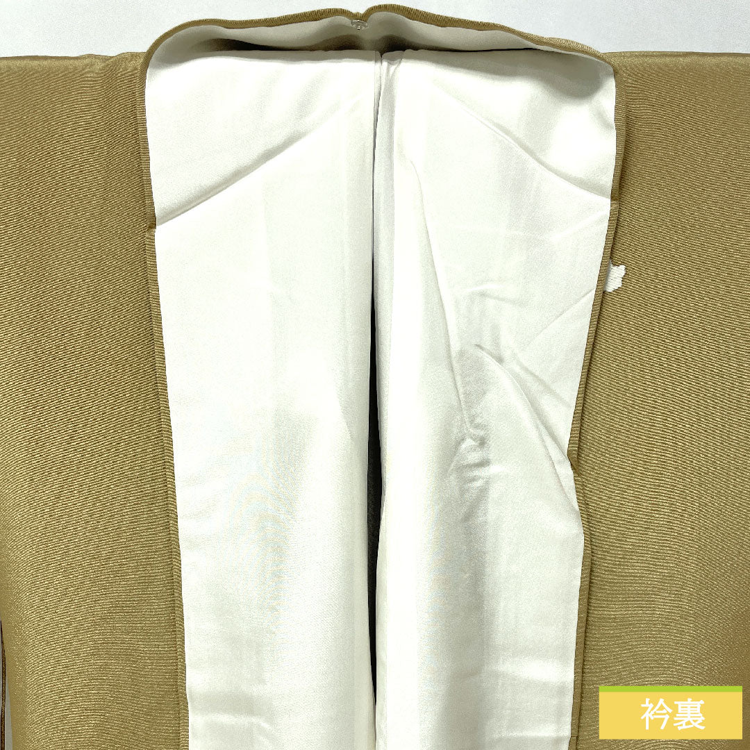 Homongi, pure silk, lined, length 159cm, sleeve length 62cm, yamamomoiro (Japanese plum color), Kyo-Yuzen, camellia, S rank, yellow, 1112005232323