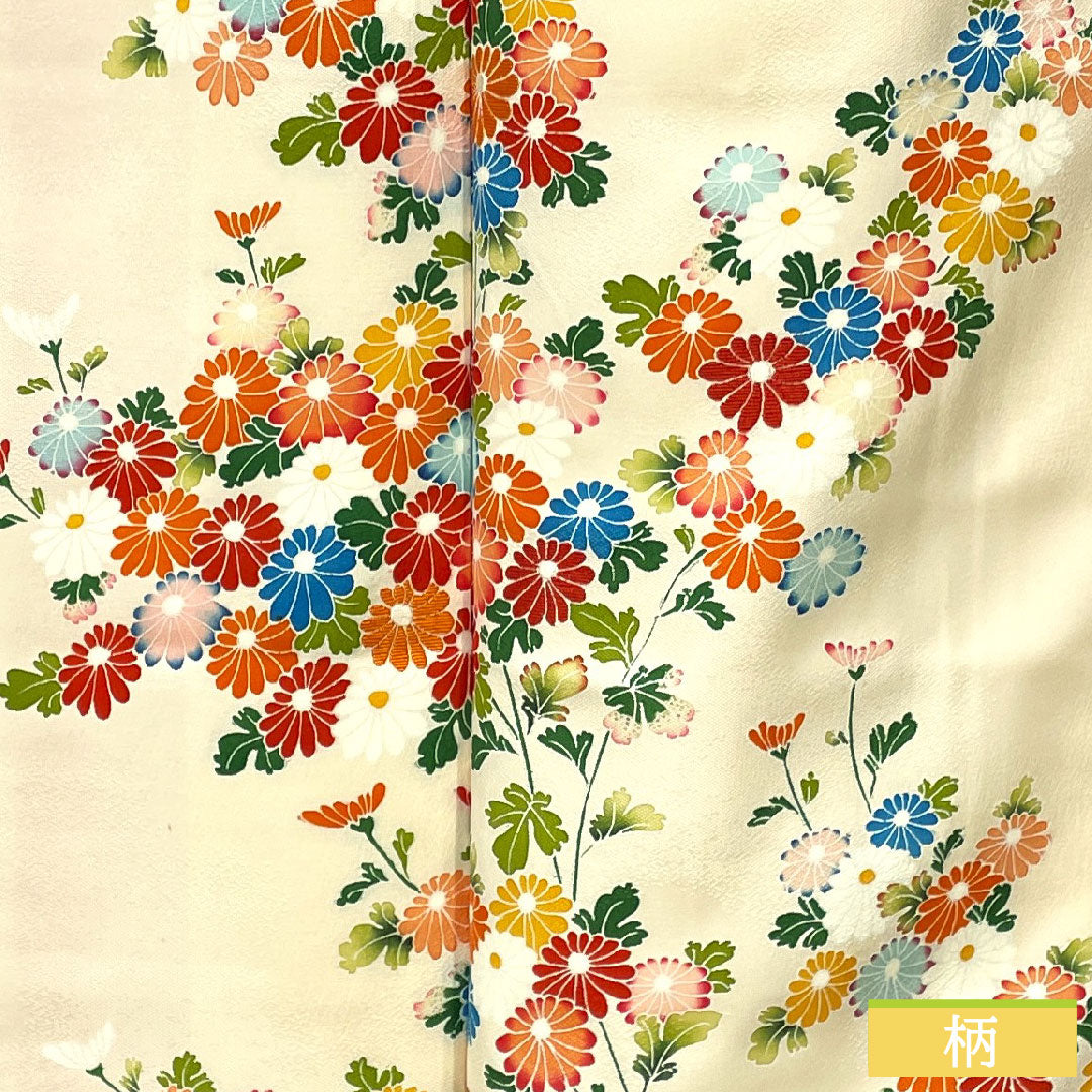 Homongi, pure silk, lined, length 160cm, sleeve length 63.5cm, Tonokoiro, Kyoto Yuzen, floral pattern, A rank, cream color, 1112004803415