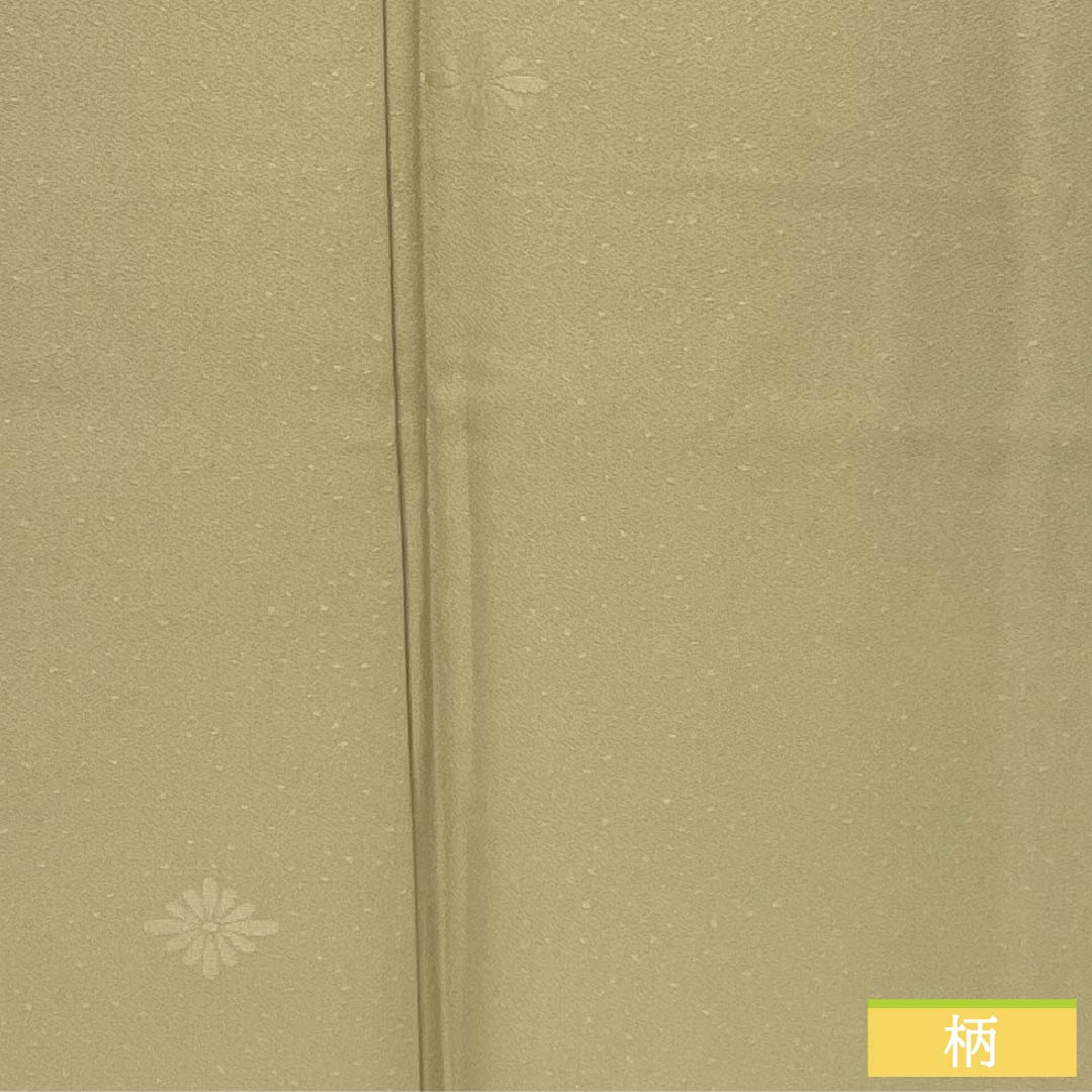 色無地 正絹 Aランク 身丈162cm 裄丈64cm 枯野色（かれのいろ） 綸子 菊 袷 ベージュ系 1114002253425