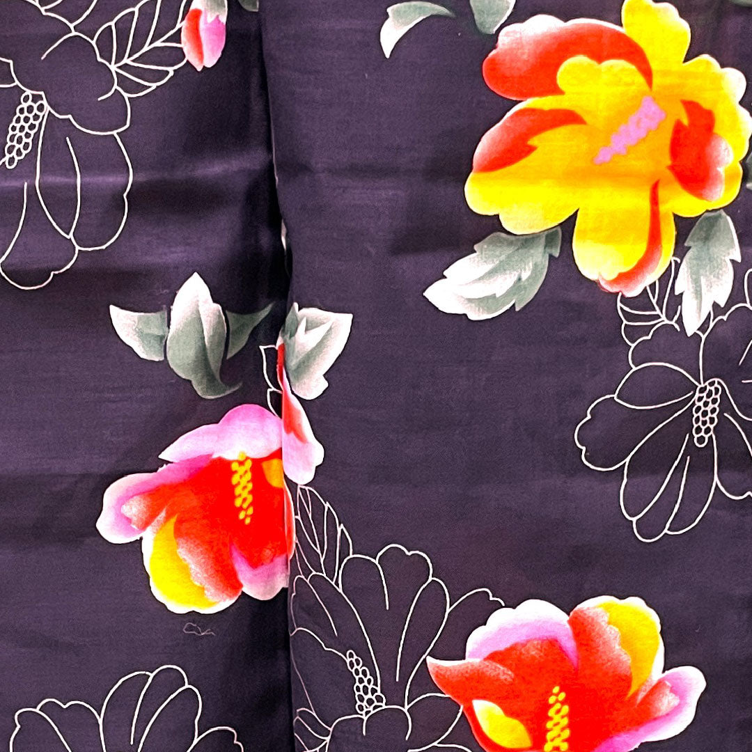 Yukata, purple, floral pattern, cotton, S rank, single layer, length 162.5cm, sleeve length 64.5cm, purple, 1118002352420