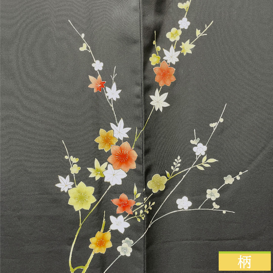 Haori, pure silk, length 78cm, sleeve length 64cm, black haori, Kyo-Yuzen, plum, autumn leaves, A rank, lined, black, 1117000793910