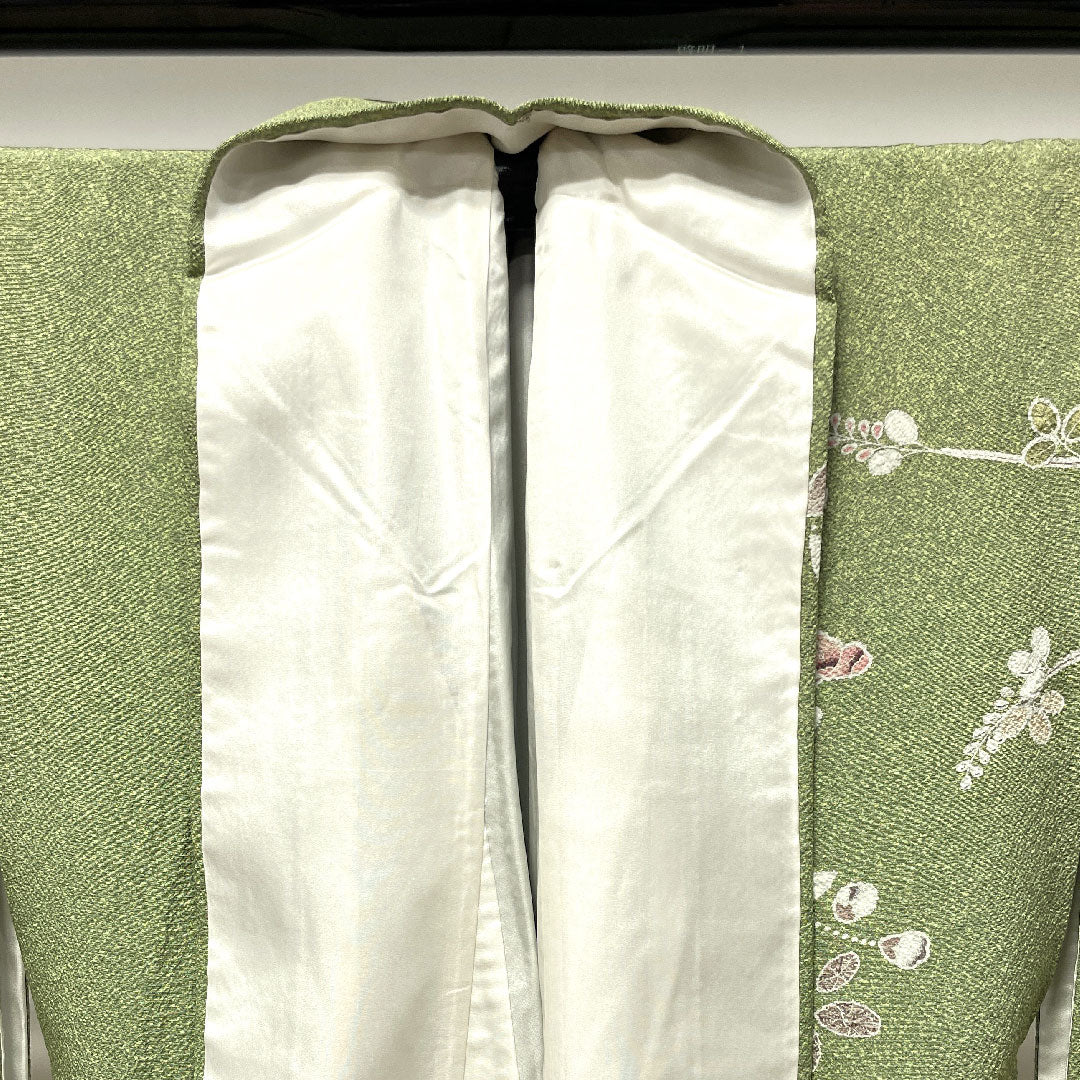 訪問着 正絹 袷 身丈163cm 裄丈65cm 根岸色（ねぎしいろ） 草花模様 しつけ糸付き Sランク 緑系 1112002222419