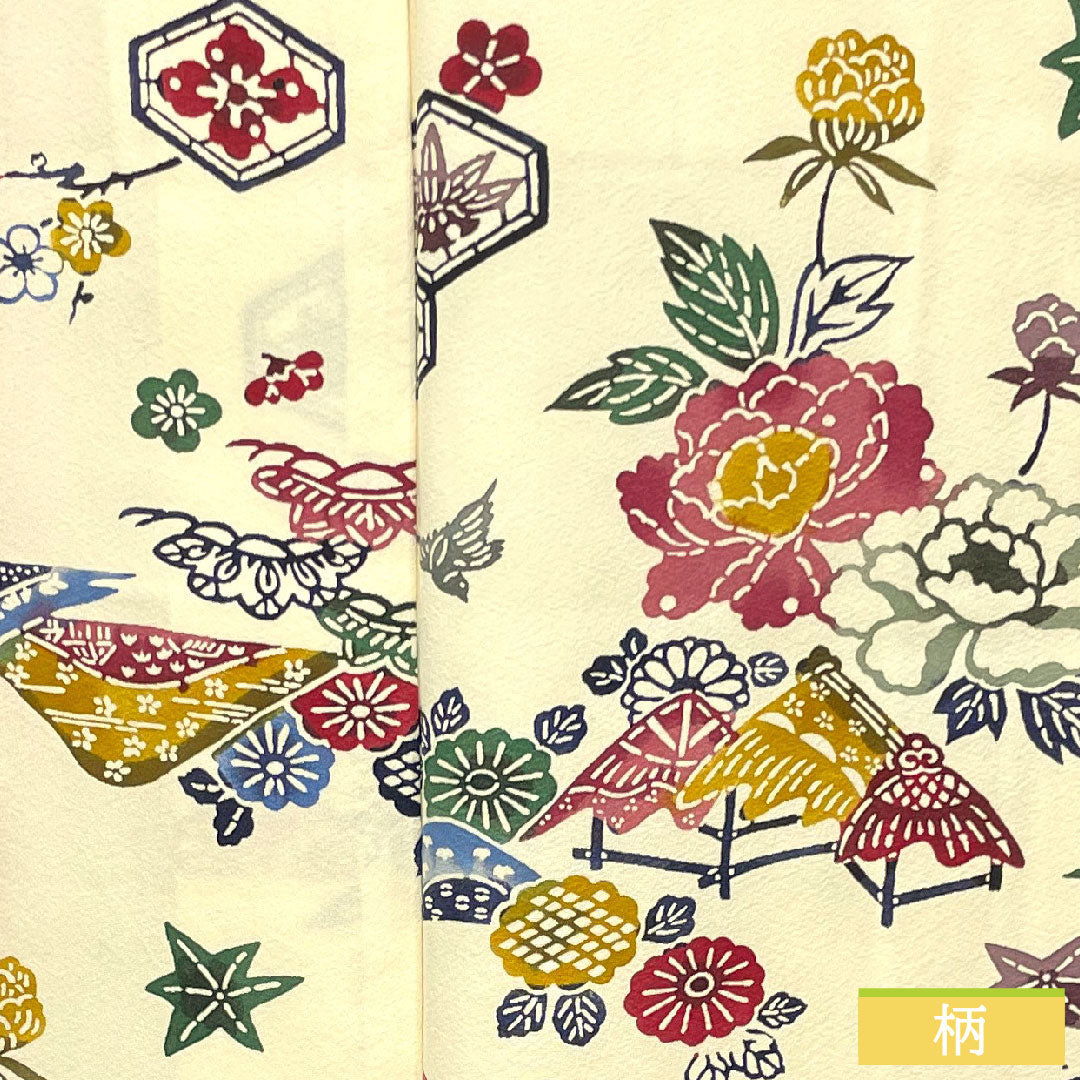 Komon, pure silk, length 160.5cm, sleeve length 63cm, lined, milky white, Kyoto Bingata, auspicious motif, A rank, cream color, 1115004063415