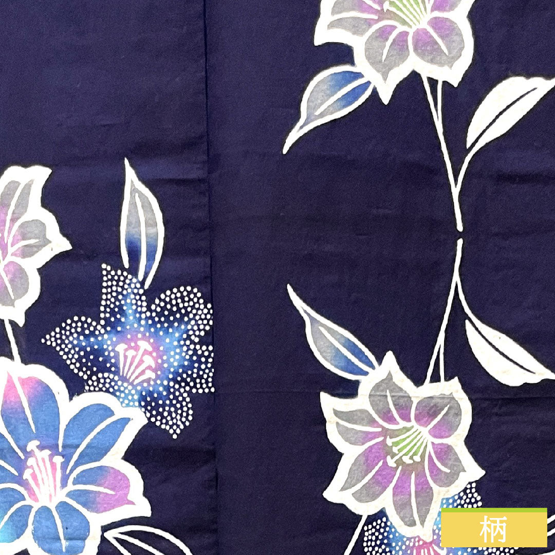 Yukata Cotton Length 153.5cm Sleeve length 67.5cm S rank Single layer Navy blue Camellia 1118004802218
