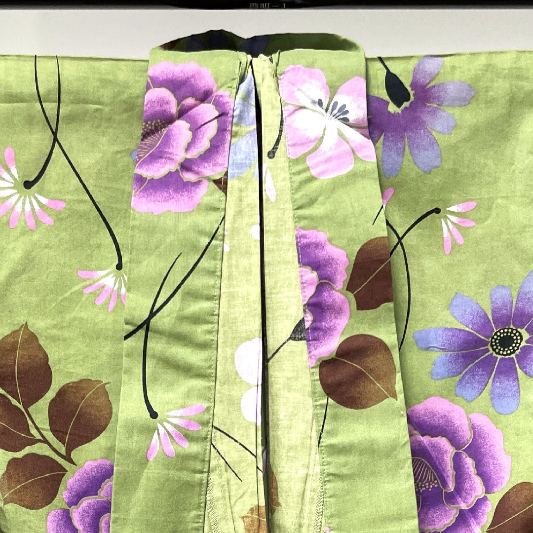 Yukata, green, floral pattern, cotton, S rank, single layer, length 162cm, sleeve length 62cm, green 1118001142419