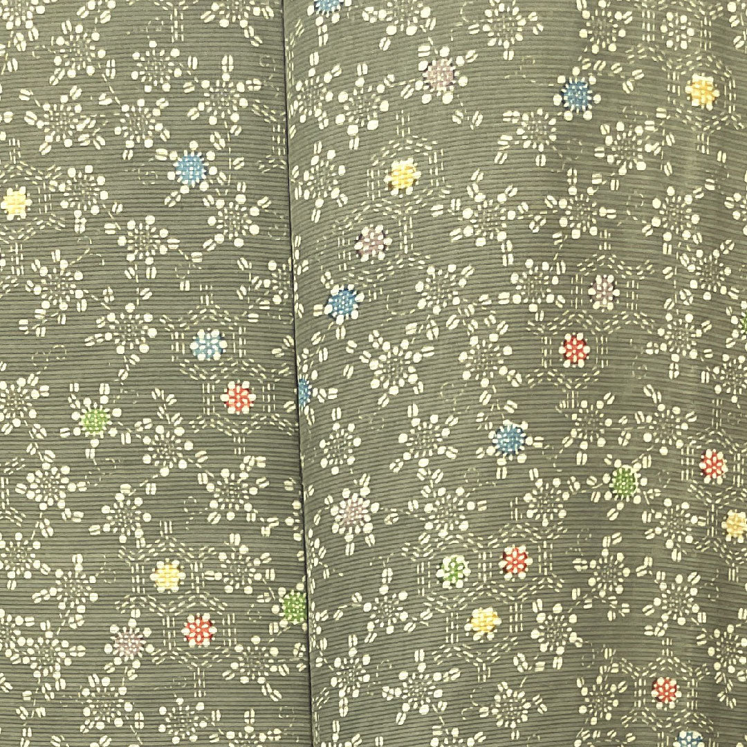 夏物 正絹 小紋 身丈149cm 裄丈63.5cm 柳鼠色（やなぎねずいろ） 菊 亀甲 絽 Sランク グレー系 1132000732122