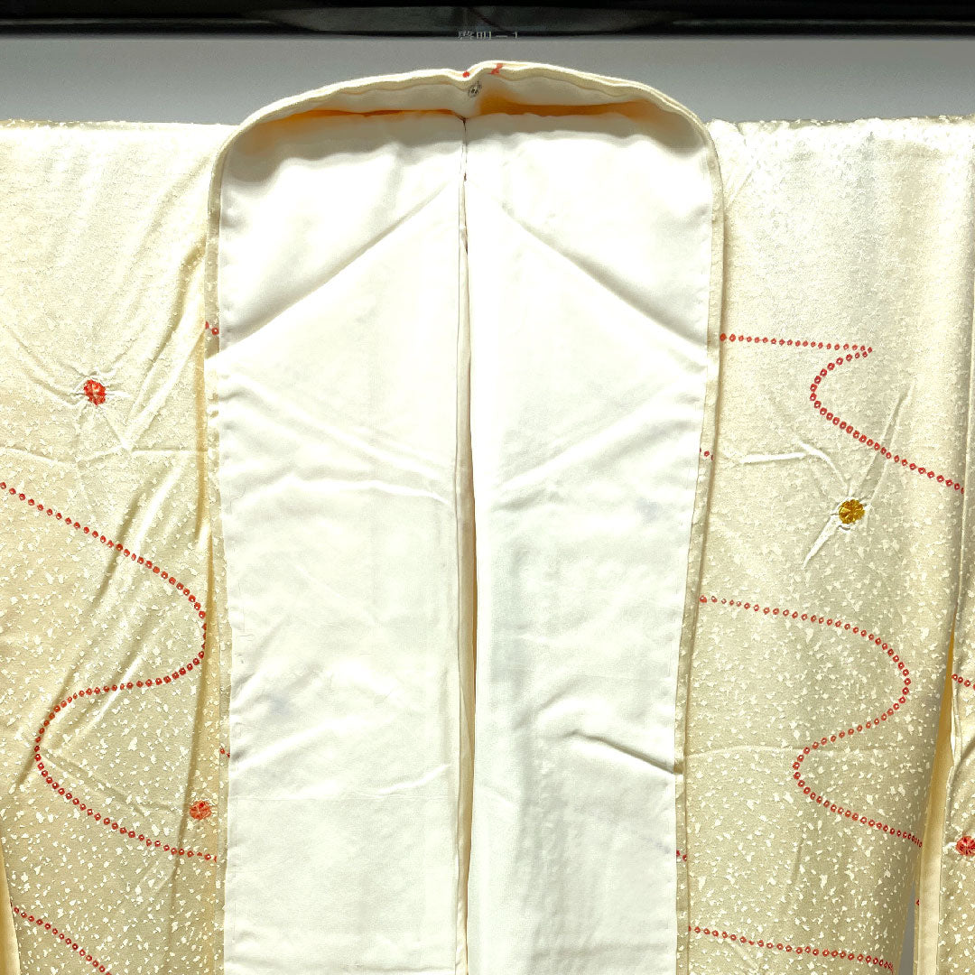 小紋 身丈162cm 裄丈60.5cm 袷  練色 絞り 抽象模様  正絹 Aランク クリーム系 1115003063415