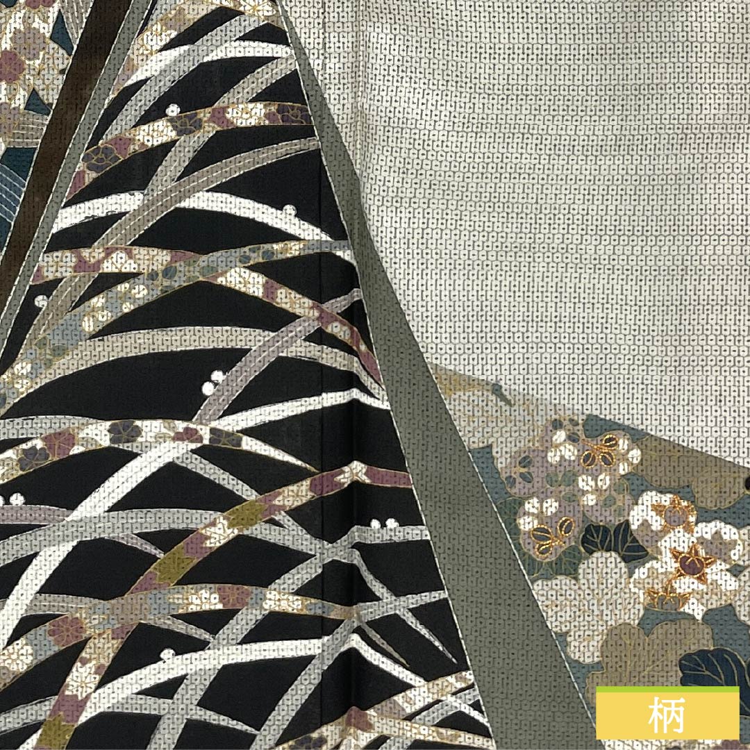 Visiting Kimono, Pure Silk, A-Rank, Lined, Length 152cm, Sleeve Length 62cm, Off-White (Kinari-Iro), White Oshima Silk, 100 Tortoise Shell Pattern, Stitched Crest, Round with Different Hawk Feathers, Classic Pattern, White, Product Number: 1112006173211