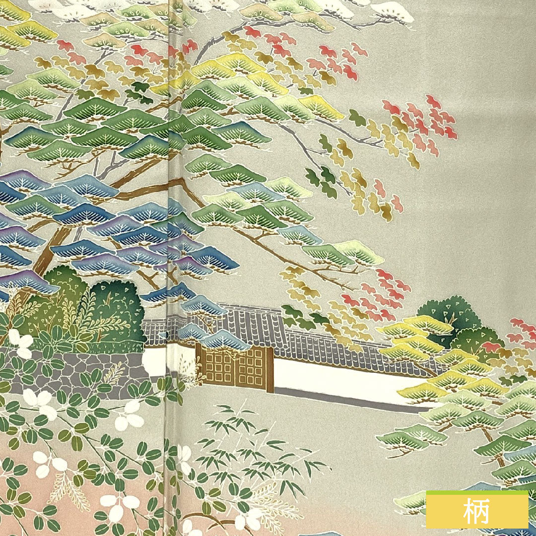 色留袖 正絹 身丈166cm 裄丈68cm 袷 卯の花色（うのはないろ） 京加賀友禅 一つ紋 違い鷹の羽 パールトーン加工 しつけ糸付き 未使用品 Sランク グレー系 1111001662522
