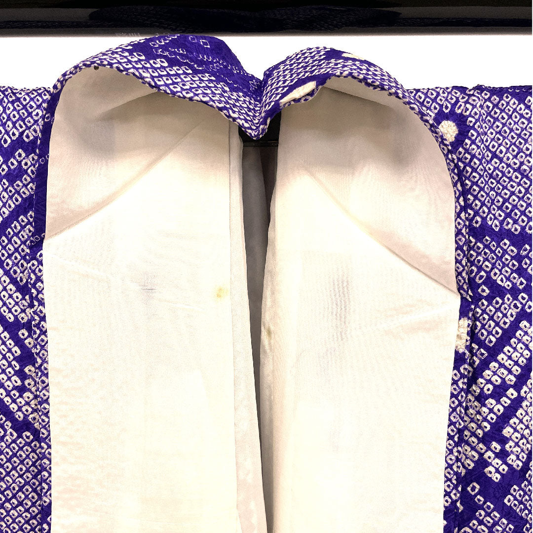 Komon, Length 158cm, Sleeve length 62cm, Awase, All tie-dye, Leaf pattern, Pure silk, A rank, Purple, 1115001883320