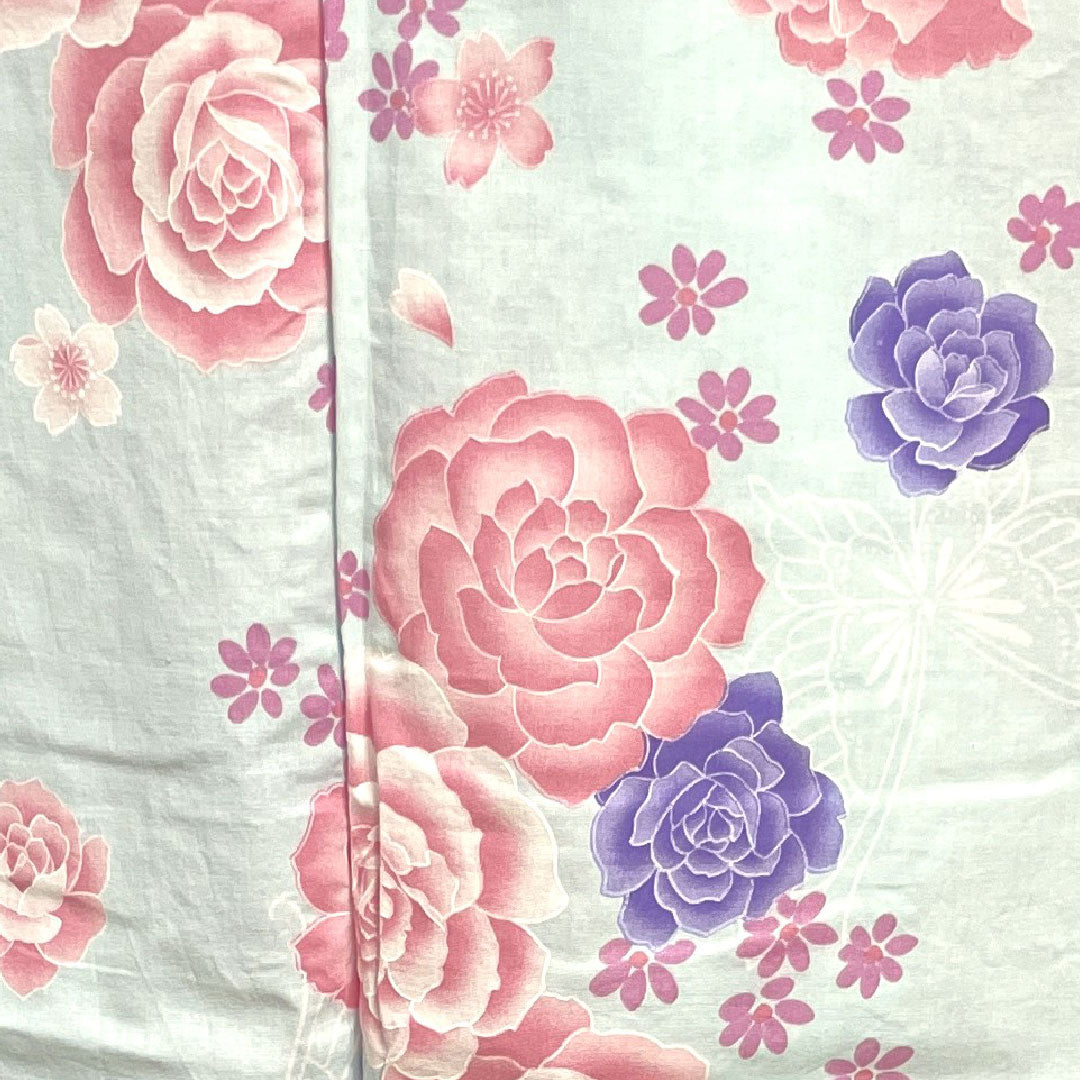 Yukata Indigo White Rose Cherry Blossom Butterfly Cotton A Rank Single Layer Length 158.5cm Sleeve Length 63.5cm Blue 1118001113317