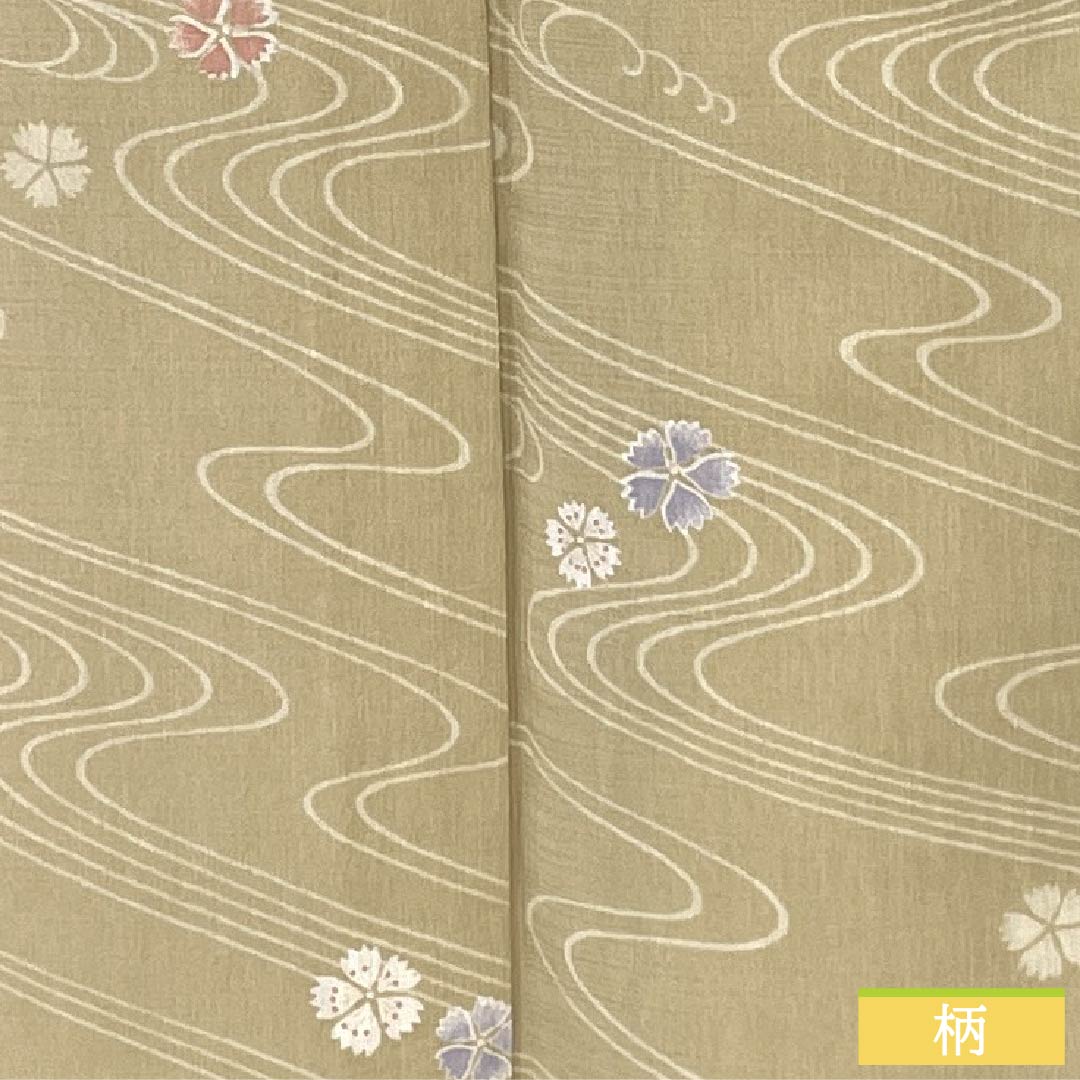 Summer kimono, polyester, small pattern, length 158cm, sleeve length 64cm, mulberry white-brown (kuwairo shirachairo) with flowing water and poppy motifs, washable, gauze, beige, S rank, product number 1132002602325