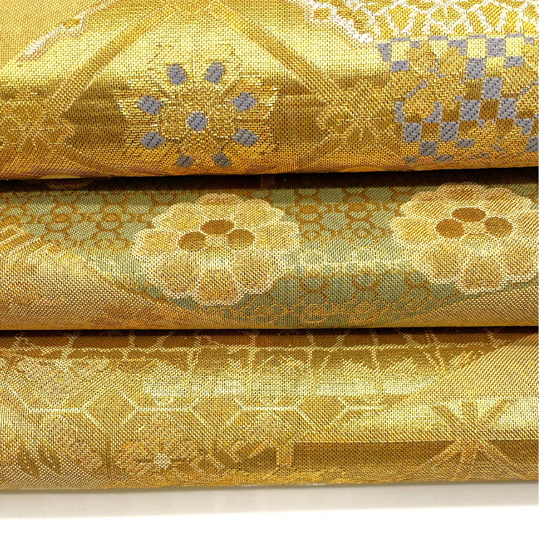 袋帯 金色 正倉院文様 宝相華 扇面 帯丈438cm 正絹 Aランク 六通 フォーマル 金系 1123002863321
