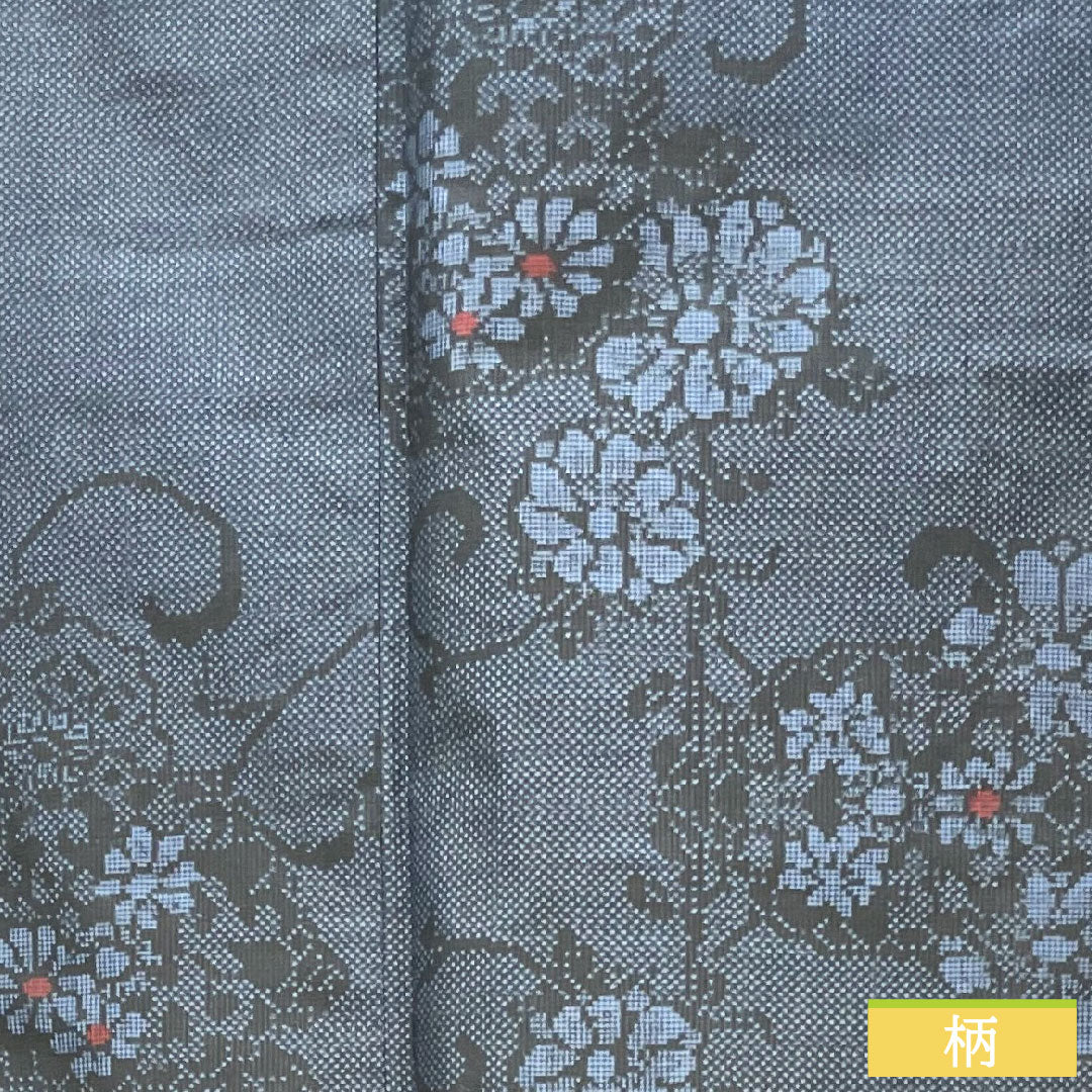 Tsumugi, pure silk, length 162.5cm, sleeve length 64cm, flower pattern, A rank, lined, navy blue, 1116003303418
