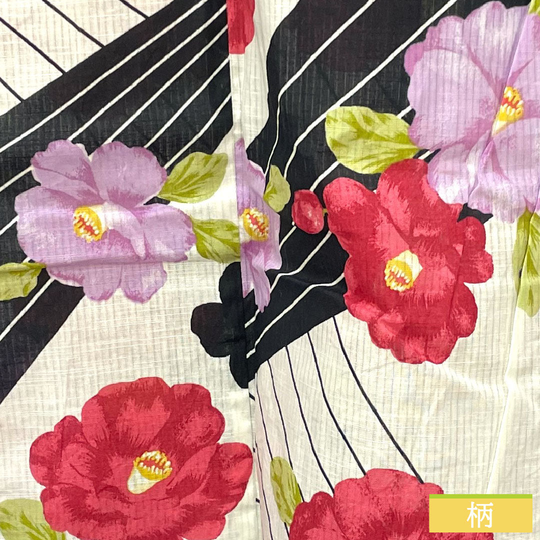 Yukata Cotton Length 163.5cm Sleeve length 64cm S rank Single layer Monotone Camellia 1118005092427