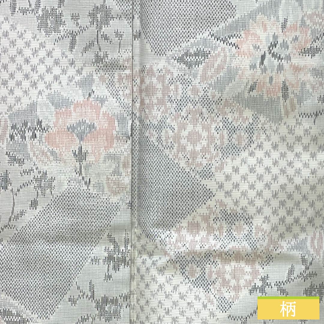 Tsumugi (pongee) polyester kimono, S rank, length 153cm, sleeve length 63cm, Unohana-iro (unohana flower) pattern, floral motif, washable, lined, white, 1116004642211