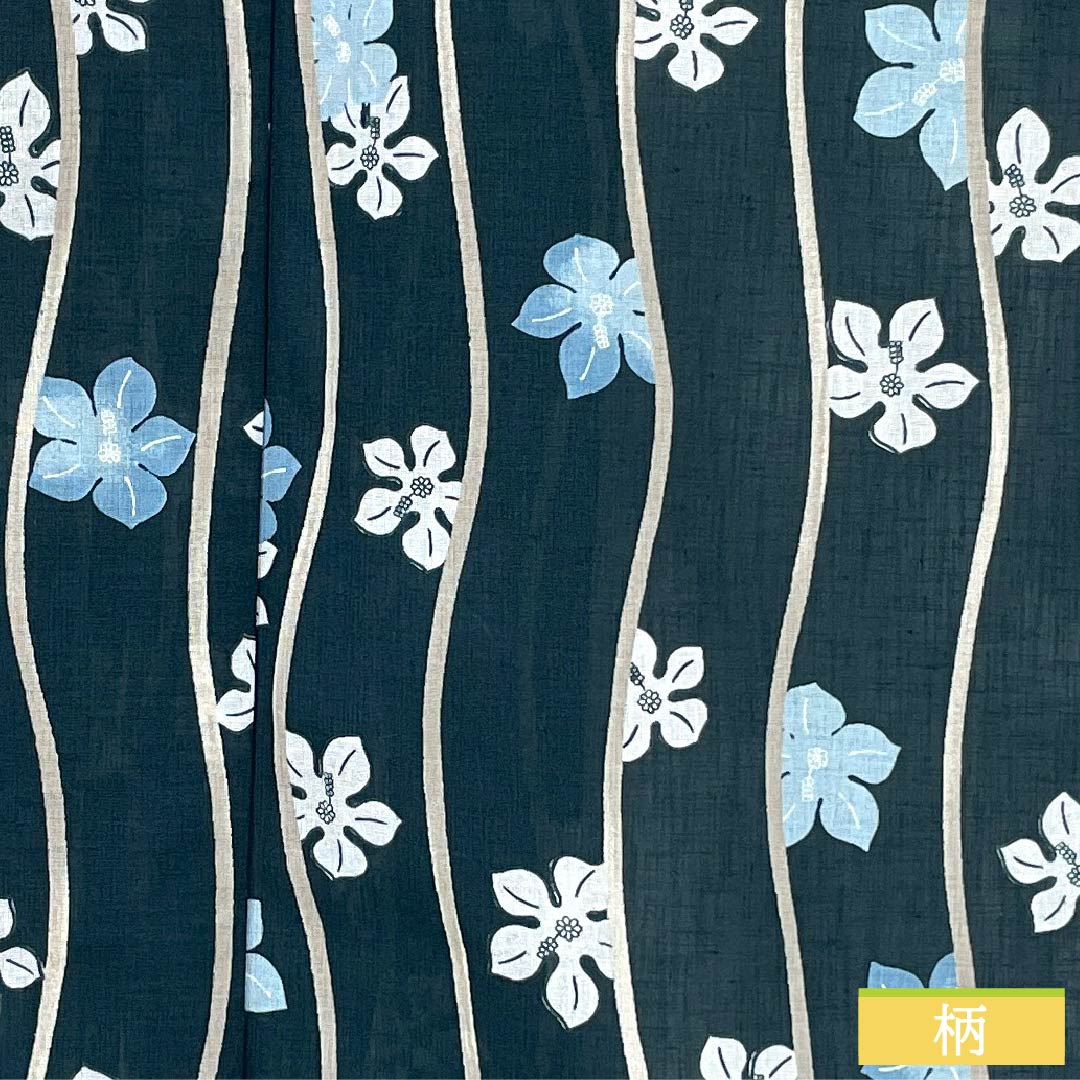 Summer kimono, polyester, small pattern, length 167cm, sleeve length 69cm, Korean nandō color, staggered stripes, flower, washable kimono, gauze, S rank, blue 1132002352517