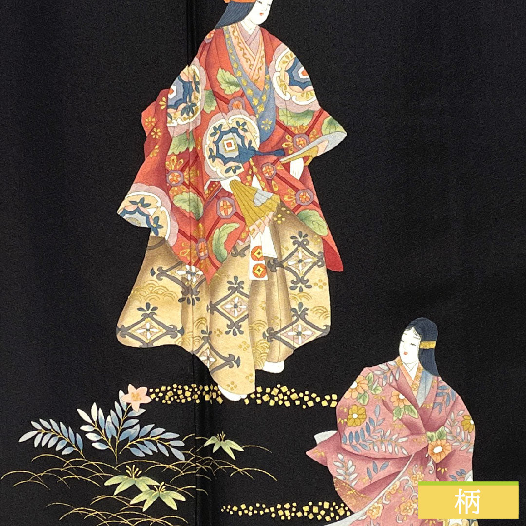 黒留袖 正絹 身丈164cm 裄丈69cm 袷 作家物 京友禅 時代人物 五つ紋 五三桐 Aランク 黒系 1111001463410