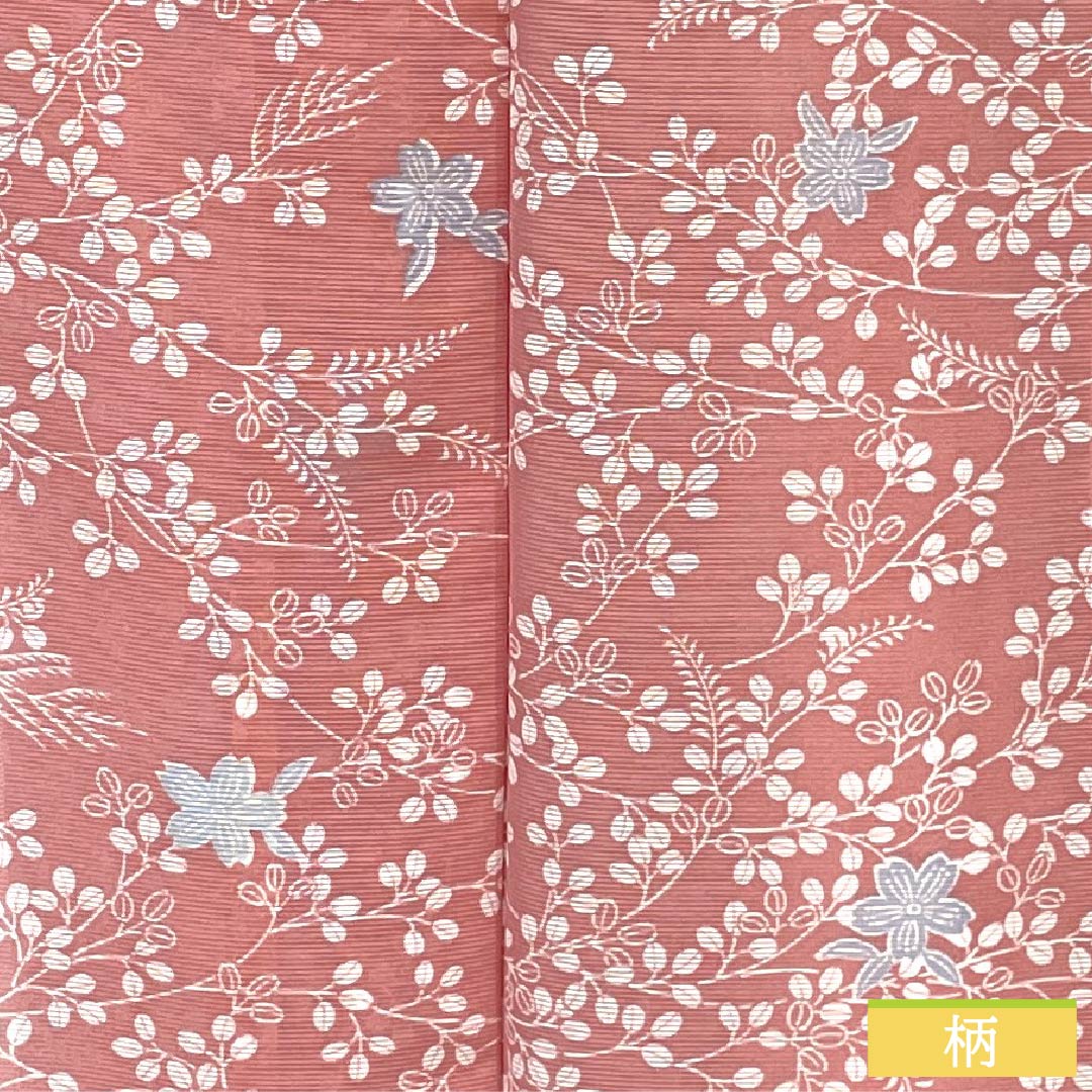 Summer kimono, polyester, small pattern, length 166.5cm, sleeve length 68.5cm, medium crimson flower color (nakano kurenai iro), plant pattern, lining, washable, pink, S rank, ro, 1132002622513