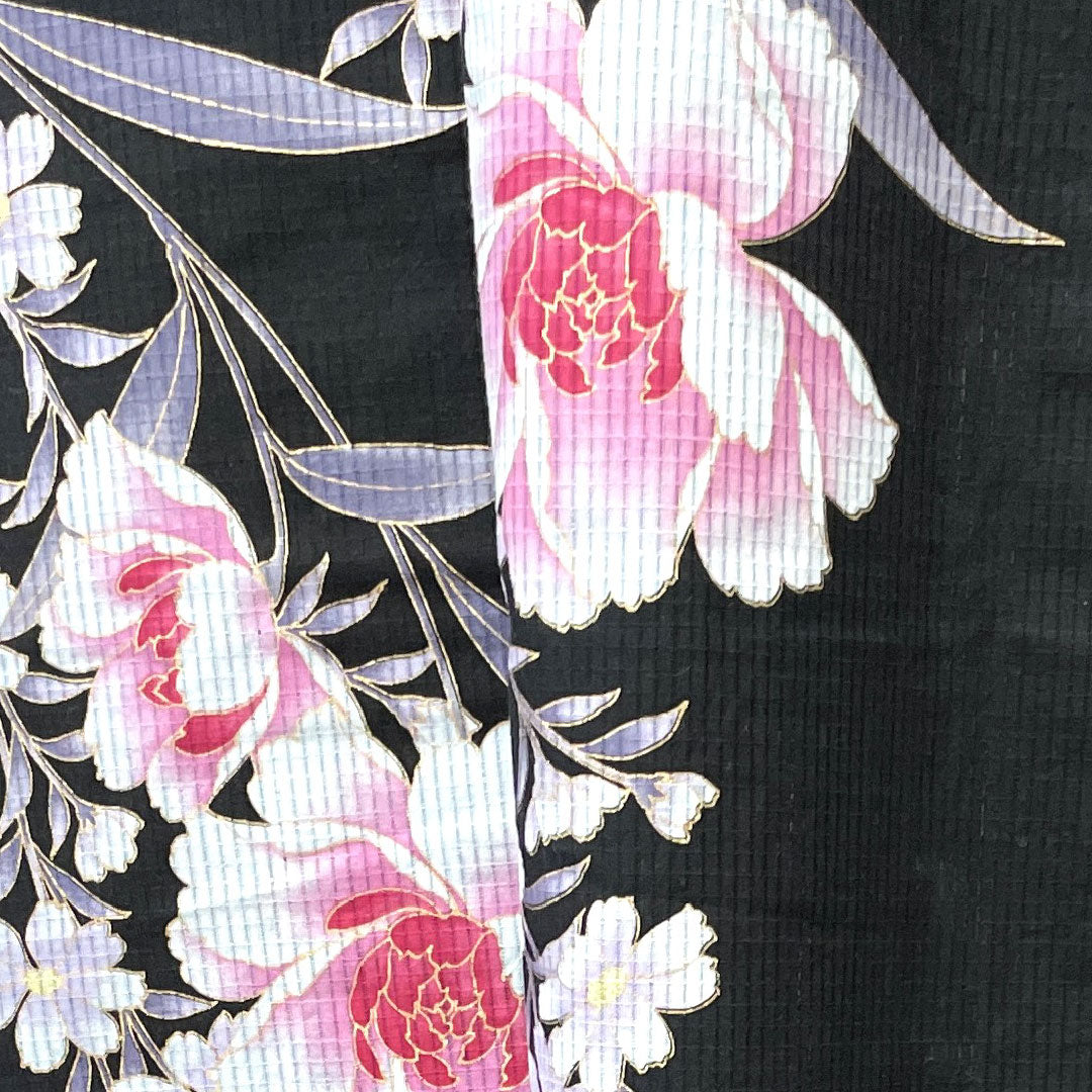 Yukata Peony Cotton S Rank Single Layer Length 158cm Sleeve Length 67.5cm Black 1118002112310