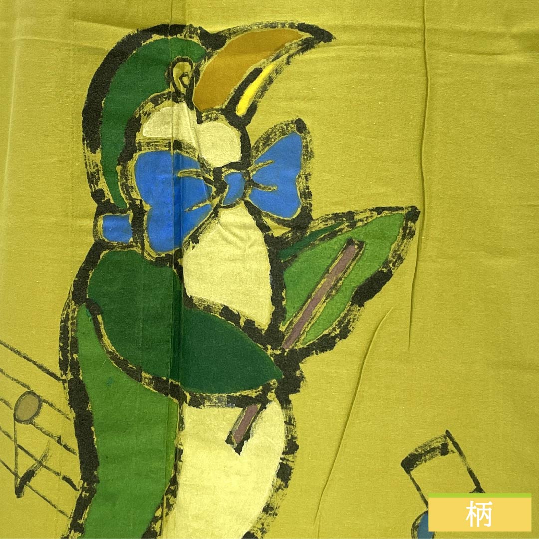 Cotton Yukata, Length 153cm, Sleeve Length 62.5cm, Rank A, Single-Layer, Light Yellow (Asakikiiro), Penguin Design, Product Number 1118005783223