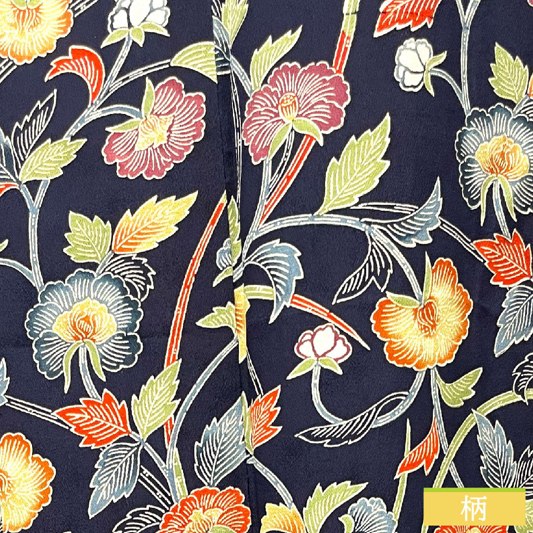 Small pattern, pure silk, length 155cm, sleeve length 62.5cm, lined, navy blue bellflower color, Kyoto Bingata, floral pattern, rank B, navy blue, 1115003784318
