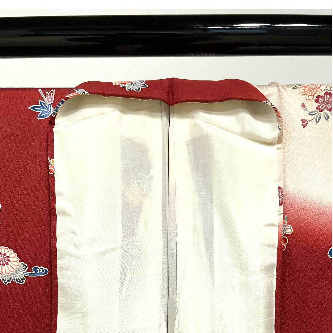 振袖 身丈161.5cm 裄丈64cm 袷  葡萄茶色 薄桜色 型染 茶屋辻 松竹梅  正絹 Aランク 赤系 1113000913412