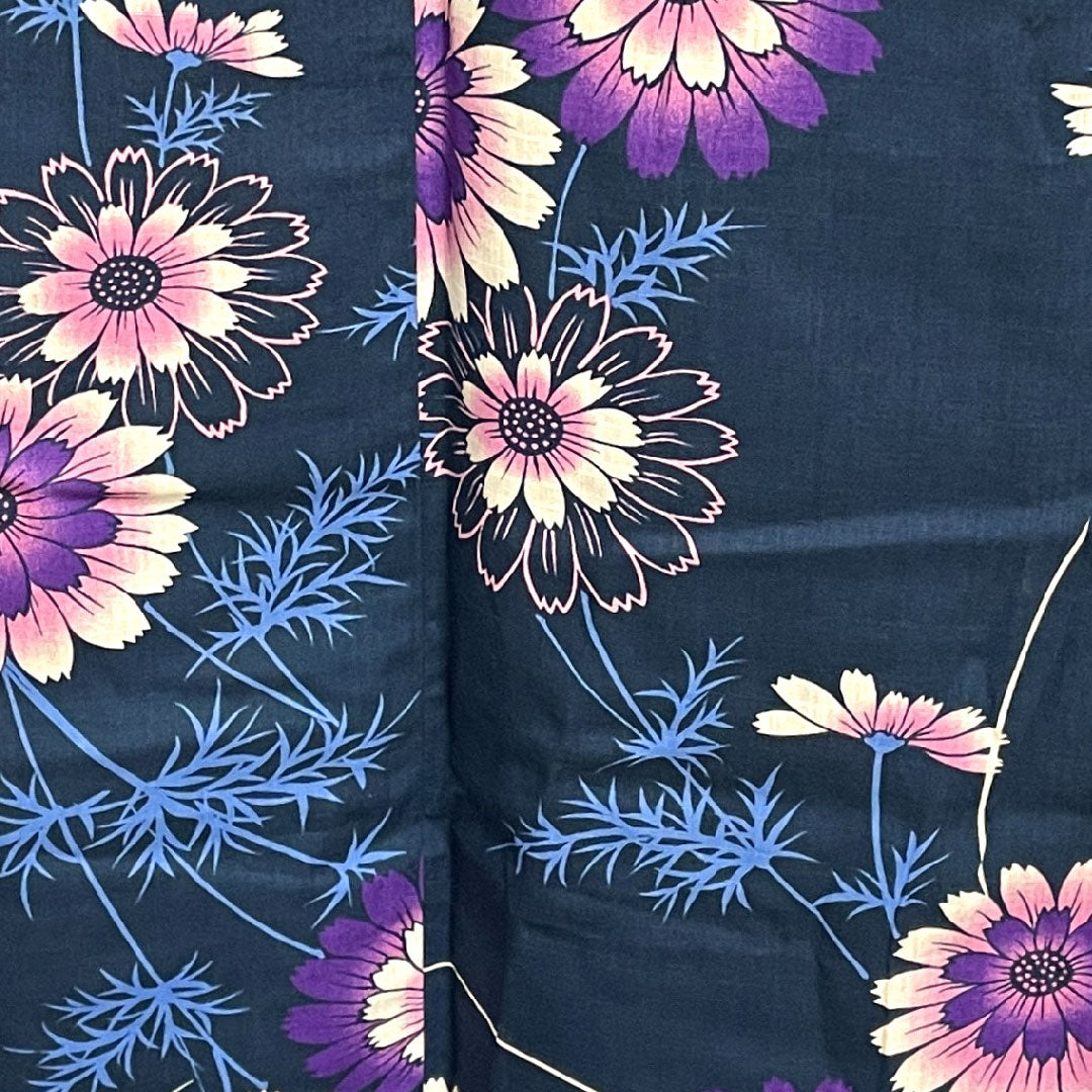 Yukata, deep blue, cosmos, cotton, A rank, single layer, length 163cm, sleeve length 66.5cm, navy blue, 1118000963418
