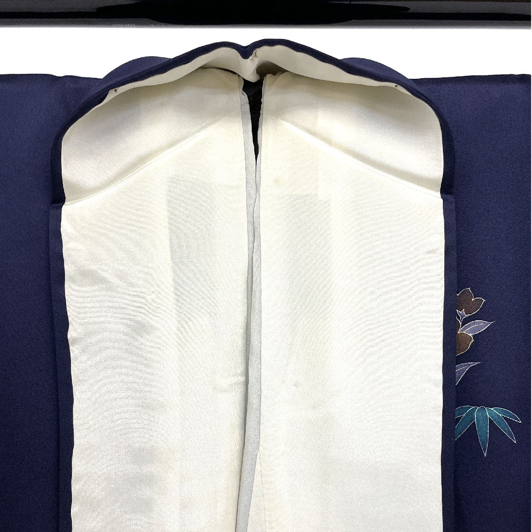 訪問着 袷 身丈150cm 裄丈59.5cm 四季の花 正絹 Aランク 紺系 1112001083118