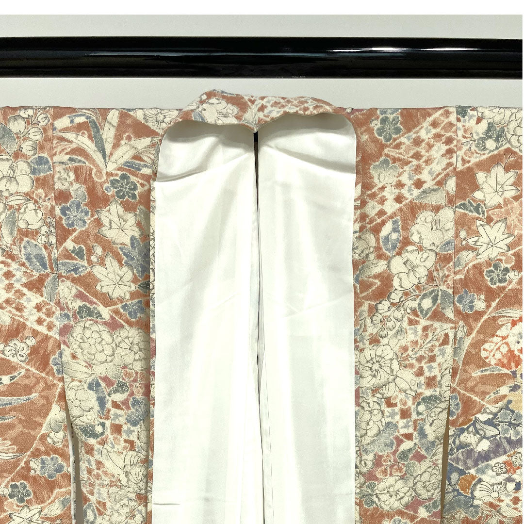 小紋 身丈164cm 裄丈64cm 袷  宍色 辻ヶ花  正絹 Sランク ピンク系 1115002272413