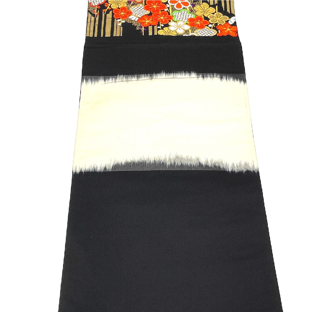 Fukuro Obi for Furisode, Plum, Bamboo, Length 422cm, Pure Silk, A Rank, Six-way, Formal, Black, 1123003443310