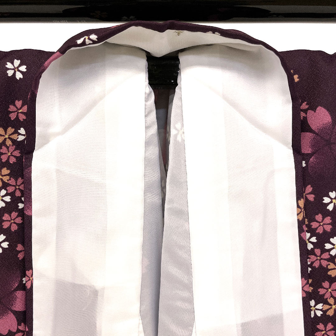 小紋 身丈166cm 裄丈68cm 袷  桜模様 洗える着物  ポリ Sランク 紫系 1115000842420