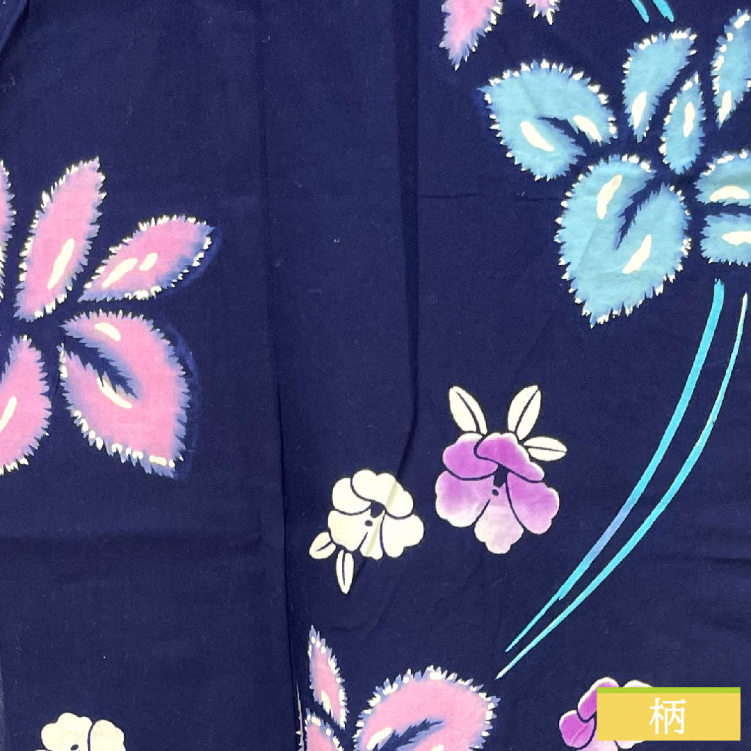 Yukata Cotton Length 156cm Sleeve length 64.5cm S rank Single layer Navy Deep navy Iris Camellia 1118005182318