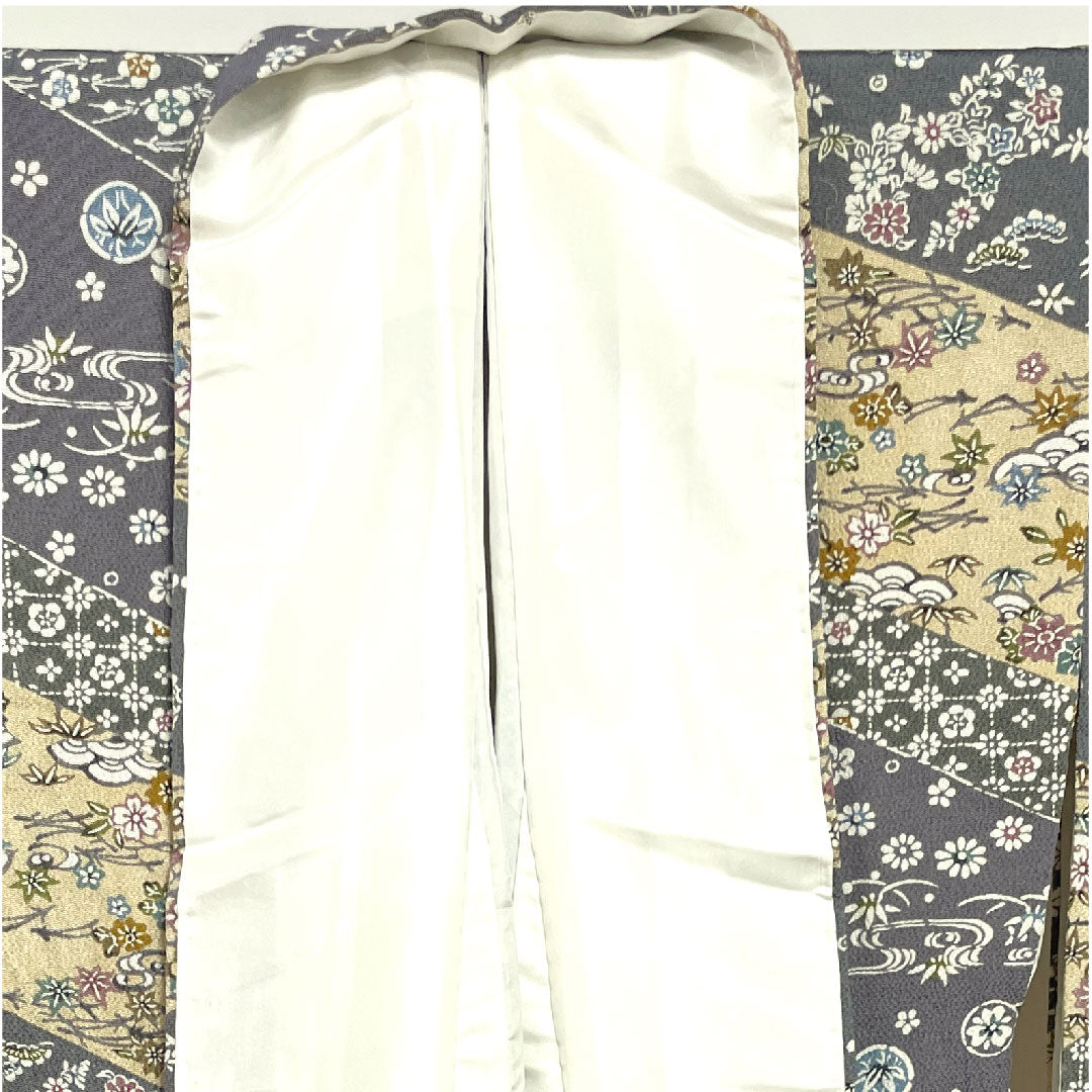 小紋 身丈160.5cm 裄丈62cm 袷 燻銀色 麴色 京紅型  正絹 Aランク グレー系 1115002453422