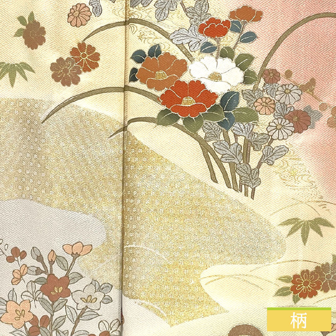 訪問着 正絹 袷 身丈161.5cm 裄丈65.5cm 薄紅梅色（うすこうばいいろ） 京友禅 吉祥文様 Bランク ピンク系 1112006004413