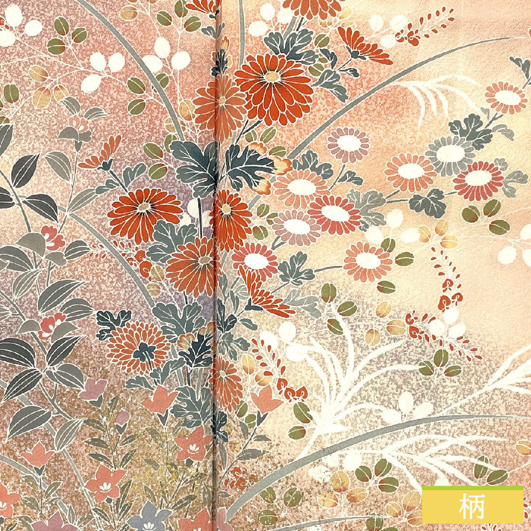 Homongi, pure silk, lined, length 156cm, sleeve length 61.5cm, Shinonome color, floral pattern, S rank, pink, 1112005732313