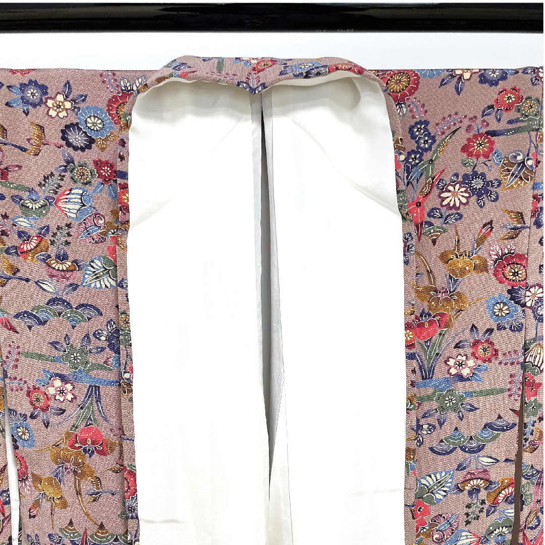 小紋 身丈159.5cm 裄丈64.5cm 袷  銀煤竹色 型染 草花模様  正絹 Sランク 朱系 1115002212316