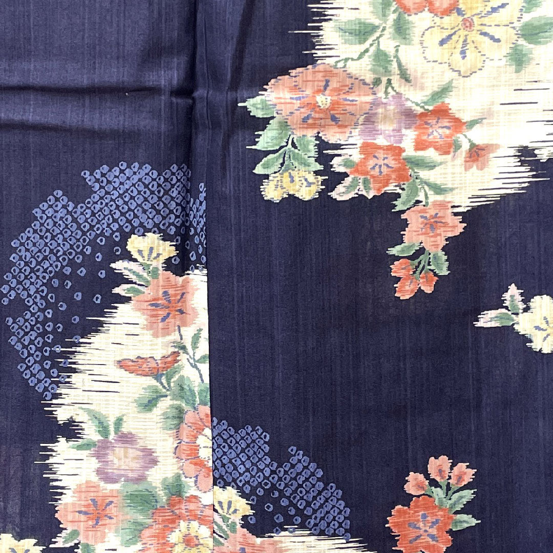 Yukata with basting thread, unused, navy blue, snowflake, floral pattern, cotton, S rank, single layer, length 171cm, sleeve length 65.5cm, navy blue, 1118002072618