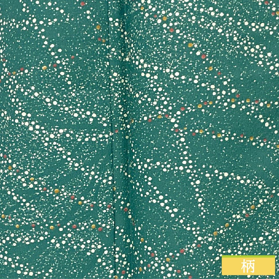 Komon (small pattern) kimono, polyester, length 156cm, sleeve length 64cm, lined, medium indigo blue (nakanoaiiro), polka dot pattern, washable, with basting thread, S rank, green, 1115006222319