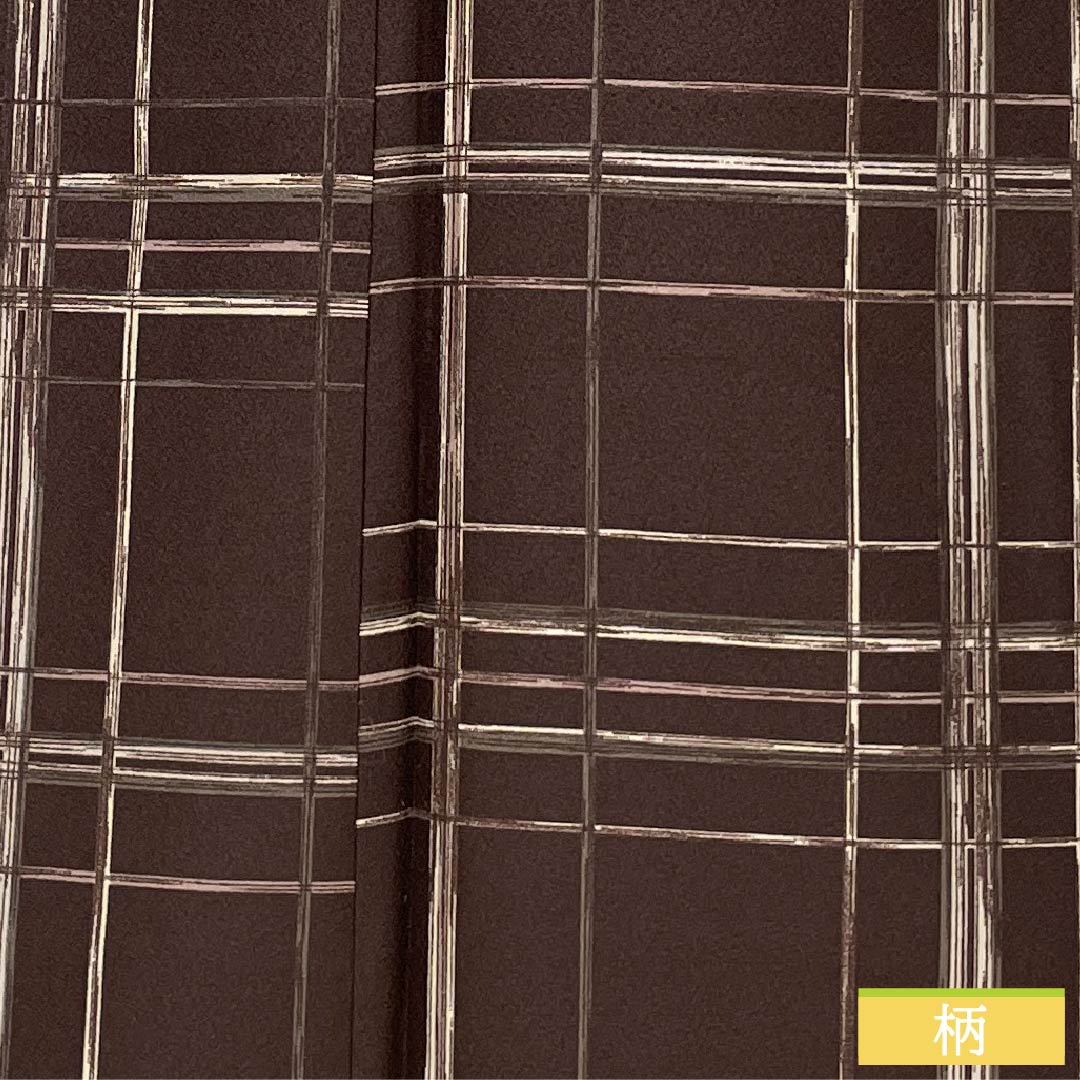 Komon (small pattern) polyester kimono, S rank, length 167.5cm, sleeve length 68cm, lined, burnt brown (kogareiro) check pattern, washable, brown, 1115007522514