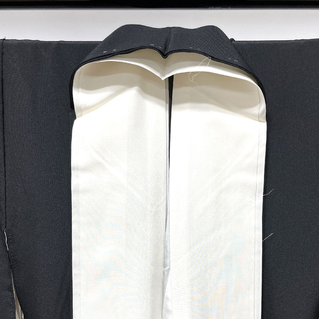 Black formal kimono, length 156.5cm, sleeve length 61cm, lined, Kyoto Yuzen, pine, bamboo, plum, quince, pure silk, S rank, five crests, black, 1111000682310