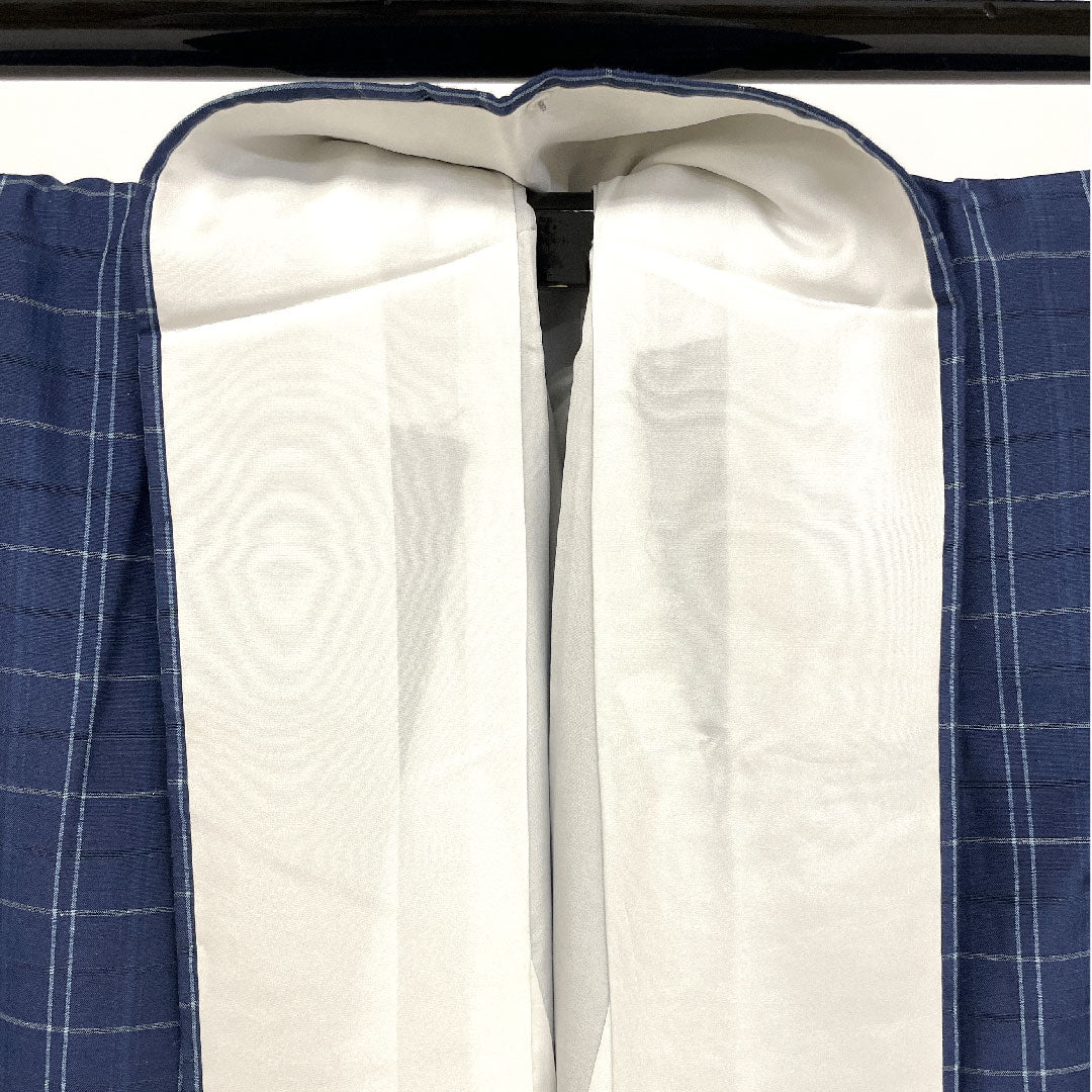 Tsumugi, Length 155cm, Sleeve length 63.5cm, Check pattern, Pure silk, S rank, Lined, Navy blue, 1116001492318