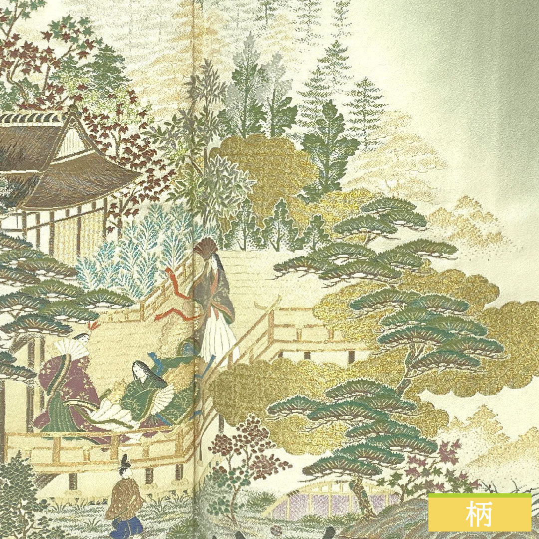色留袖 正絹 身丈159cm 裄丈63cm 袷 薄緑色（うすみどりいろ） 寿光織 風景模様 一つ紋 Sランク 緑系 1111001702319