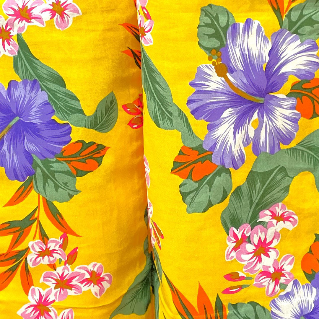 Yukata, yellow, hibiscus, cotton, S rank, single layer, length 165cm, sleeve length 67.5cm, yellow, 1118003262523
