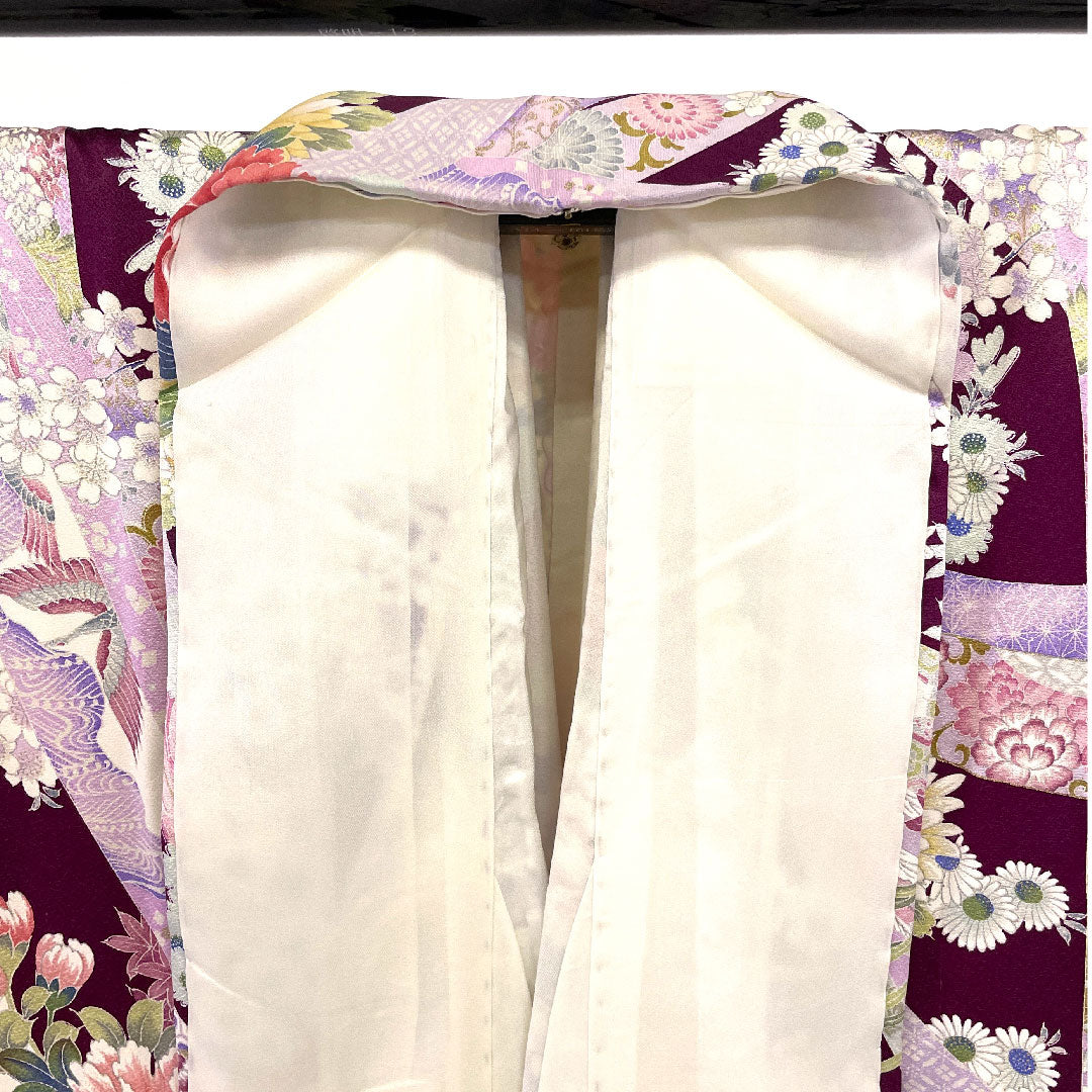 振袖 身丈156cm 裄丈62.5cm 袷  小紋振袖 古典柄 正絹 Aランク 紫系 1113000593320