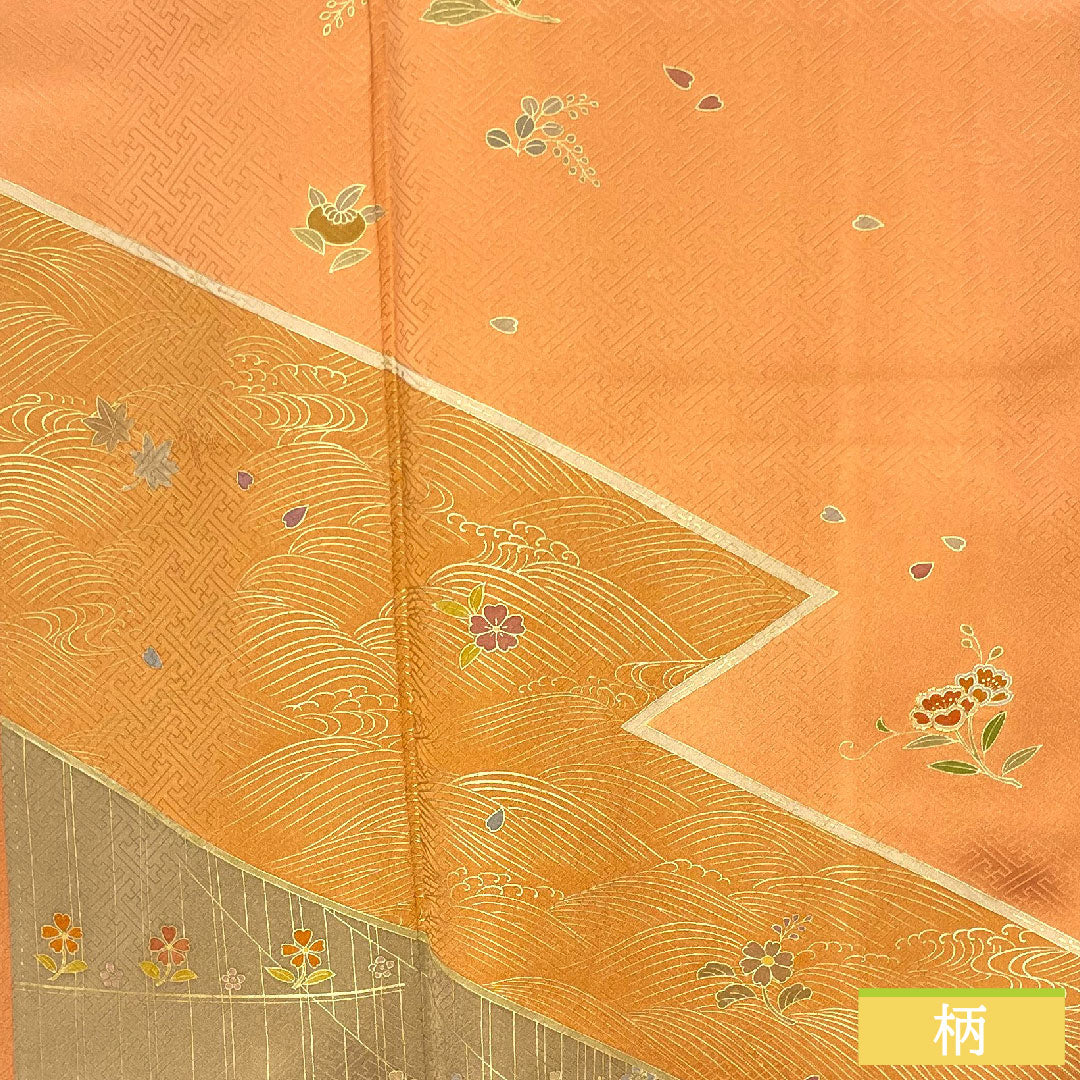 訪問着 正絹 袷 身丈165.5cm 裄丈66.5cm 朱華色（はねずいろ） 京友禅 吉祥文様 Aランク 橙系 1112004623526