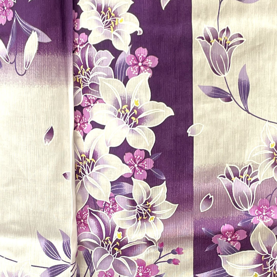 Yukata Checkered Floral Pattern Cotton S Rank Single Layer Length 162cm Sleeve Length 66.5cm White 1118001532411