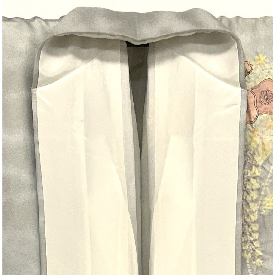 Homongi, lined, length 159cm, sleeve length 66cm, Tsujigahana, silver thread, artist's work, pure silk, S rank, gray, 1112000532322