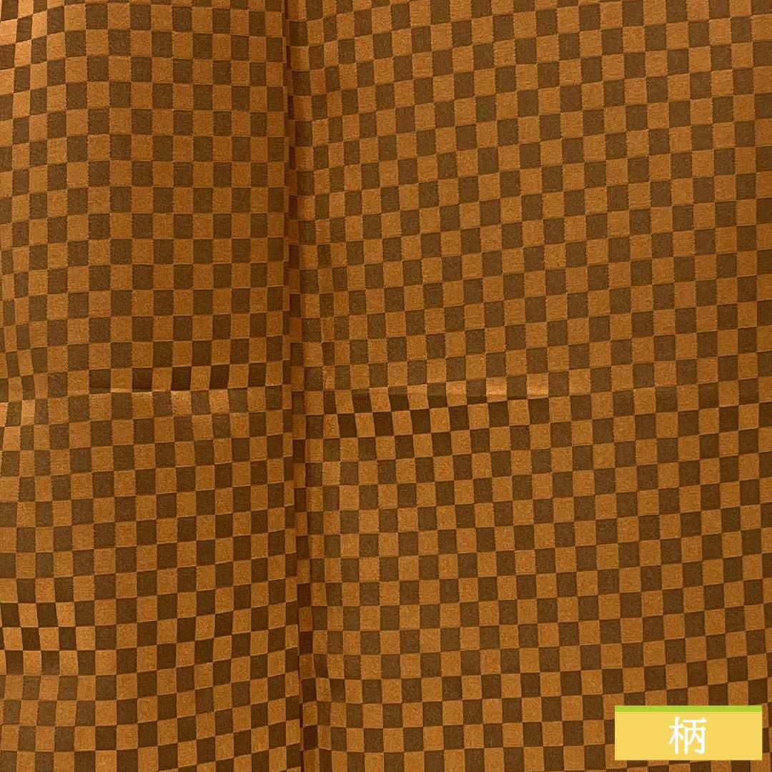 Men's polyester S-rank, length 133.5cm, sleeve length 66.5cm, dark koikuchibairo (dark leaf color), checkered pattern, unlined back, half-collar, lined, orange, 1119001372326