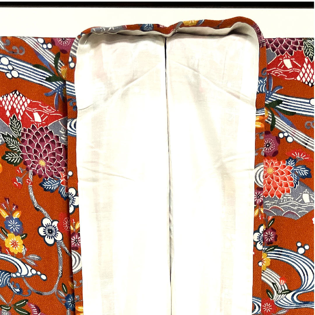 小紋 身丈157.5cm 裄丈64.5cm 袷 赭色 京紅型 草花模様  正絹 Sランク 茶系 1115002462314